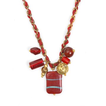 Childrens Toyshop  Jewelry : Glass and Brass Beads, Suede, Red Bauble Pendant "Interlaced Lives Bauble Pendant [Red]"