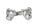 Funny Bulldog Satin Silver Cufflinks with Black Crystal Eyes with Presentation Box