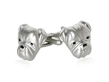 Funny Bulldog Satin Silver Cufflinks with Black Crystal Eyes with Presentation Box