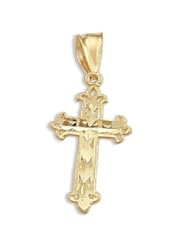 Cross Nugget Pendant Solid 14k Yellow Gold Charm Religious 1.00 inch