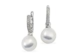 Cultured South Sea Pearl Drop Earrings with Diamonds 18k White Gold 12mm thumbnail