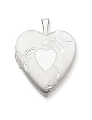 Genuine .925 Sterling Silver 20mm D/C Butterflies Heart Locket. 100% Satisfaction Guaranteed.