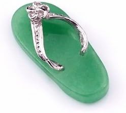 Everbling Flip Flop Slipper Green Jade Pendant Rhodium Plated 925 Sterling Silver with 18" Silver Chain Necklace