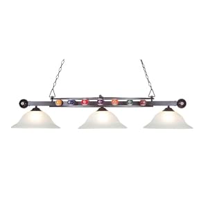 Designer Classics Billiard Light Island Light in Gun Metal with White Faux Alabaster Glass... by Landmark Lighting