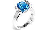 18Kt White Gold Genuine Oval Shape Blue Topaz Diamond Ring