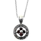 Sterling Silver Marcasite Genuine Garnet Flower Pendant by LEAH HANNA