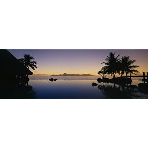 Silhouette of a Tourist Resort, Tahiti Beachcomber Resort, Papeete, Tahiti, French Polynesia Stretched Canvas Poster Print
