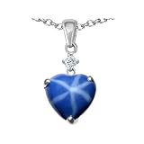 1.80 cttw 14K White Gold Plated 925 Sterling Silver Heart Shaped Created Star Sapphire Pendant -...