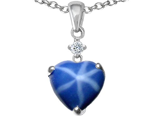 1.80 cts 14K White Gold Plated 925 Sterling Silver Heart Shaped Created Star Sapphire Pendant