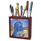 Rich Diesslins Funny Out to Lunch Cartoons - T-Rex Mobile Cell Phone and Texting or Trexting - Tile Pen Holders-5 inch tile pen holder