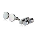 Mens Mother of Pearl and Silver Cufflinks and Studs Formal Set