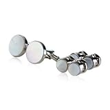 Mens Mother of Pearl and Silver Cufflinks and Studs Formal Set