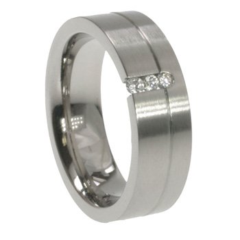 Click here to buy 316L Stainless Steel Ring with cubic zirconia. Width: 4mm by ToltecTraders.com.