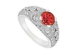 Ruby and Diamond Engagement Ring : 14K White Gold - 1.00 CT TGW