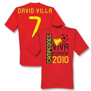 2010 Spain World Cup Winners Tee - Red + David Villa 7