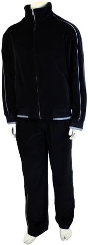 Mens Black Velour Tracksuit with Gray Piping