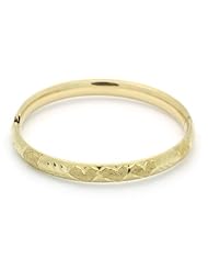 14K Yellow Gold 5mm Diamond Cut Heart 1.75 Diameter Adjustable Bangle Bracelets