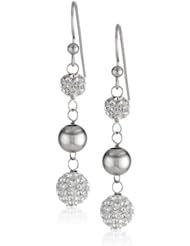 Sterling Silver Swarovski Elements Clear Crystal Beaded Ball Dangle Earrings
