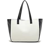 Caixia Women's Faux Leather Black White Splicing Tote Bag Small Size