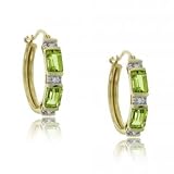 Yellow Gold Hoop Earrings w Peridot and Diamond Gems