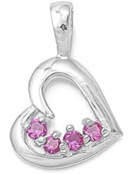 Sterling Silver Pink Ice CZ Heart Unique Pendant Cute Charm Pure 925 New 14mm with 1mm Box Chain