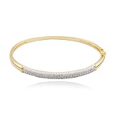 18k Yellow Gold Plated Sterling Silver Genuine Diamond Accent Hinged Bangle Bracelet, 7.25