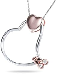 0.14 Cts Diamond Two Tone Heart-In-Heart Pendant in 14K Two Tone Gold