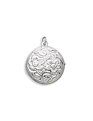 Round Floral Design Locket, Sterling Silver