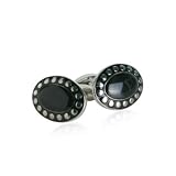 Rich Stainless Steel Cufflinks with Black Enamel