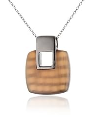 Black Rhodium Plated Sterling Silver 16 CT Synthetic Coffee Cats Eye Pendant Necklace, 18"