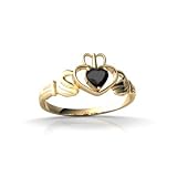 14K Yellow Gold Genuine Heart Black Onyx Celtic Claddagh Ring