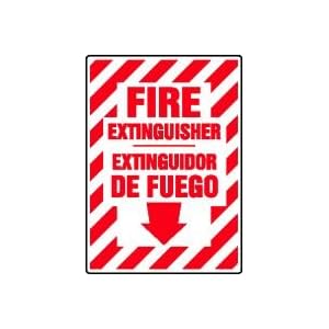 FIRE EXTINGUISHER (ARROW DOWN) (BILINGUAL) Sign – 10\” x 7\” Dura-Plastic