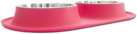 Messy Mutts Stainless Steel Double Cat Feeder with Non-Slip Silicone Base, Medium, Red