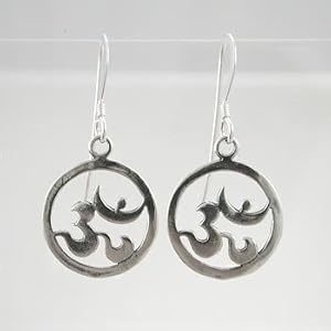 Round Om (Aum) Open Design Dangle Earrings in Sterling Silver, #9228