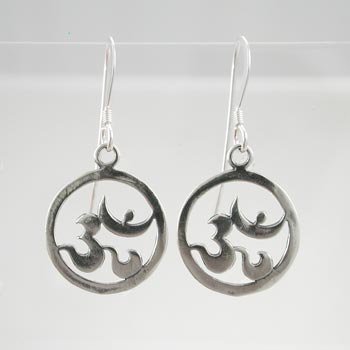 Sterling Silver Round Om Dangle Earrings, #9228
