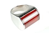 Silver Ring 925 Sterling Long Matt Garnet
