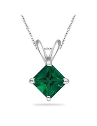 2.25 Cts of 8 mm AAA Princess Russian Lab Created Emerald Solitaire Pendant in 14K White Gold
