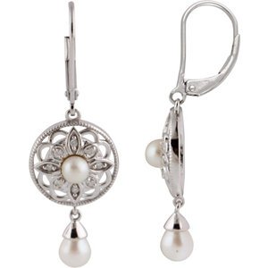 Genuine IceCarats Designer Jewelry Gift Sterling Silver Freshwater Cultured Pearl And Diamond Fashion Lever Back Earrings. Freshwater Cultured Pearl And Diamond Fashion Lever Back Earrings In Sterling Silver