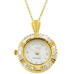 Sterling Silver Gold Plated CZ Baguettes Watch Pendant