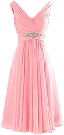 Deardresses Women's Straps V-neck Chiffon Short Bridesmaid Prom Dress DD003 (L, Pink)