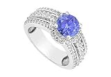 Tanzanite and Diamond Engagement Ring : 14K White Gold - 1.50 CT TGW