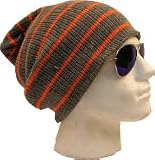 Unisex Grey & Orange Neon Stripe Baggy Beanie Hat