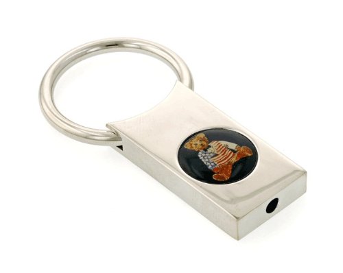 Silver plated patriotic teddy bear Keyring. Made in the USA
