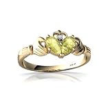14K Yellow Gold Pear Genuine Lemon Quartz Celtic Claddagh Ring