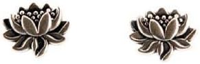 Small Detailed Lotus Flower Stud Earrings in Sterling Silver, #206