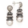 SILVER W/BLACK /WHITE CZ & FAUX PEARL EARRINGS