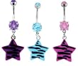 ZEBRA PRINT STAR BELLY RING BNASTZBPRP - PURPLE