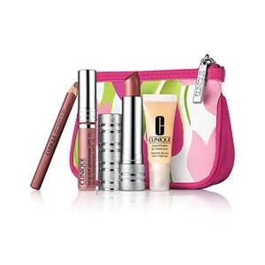 Clinique Sweet treats for Lips makeup Set: Long last Glosswear SPF15 --bamboo pink, High impact lip colour spf15 - go fig, Superbalm lip treatment, Defining Liner for Lips - plush pink