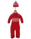 : Hartstrings Red and White Sweater Romper Set with Hat