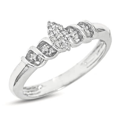 1/10 Carat T.W. Round Cut Diamond Women's Engagement Ring 14K White Gold Women's Engagement Ring - Free Gift Box -